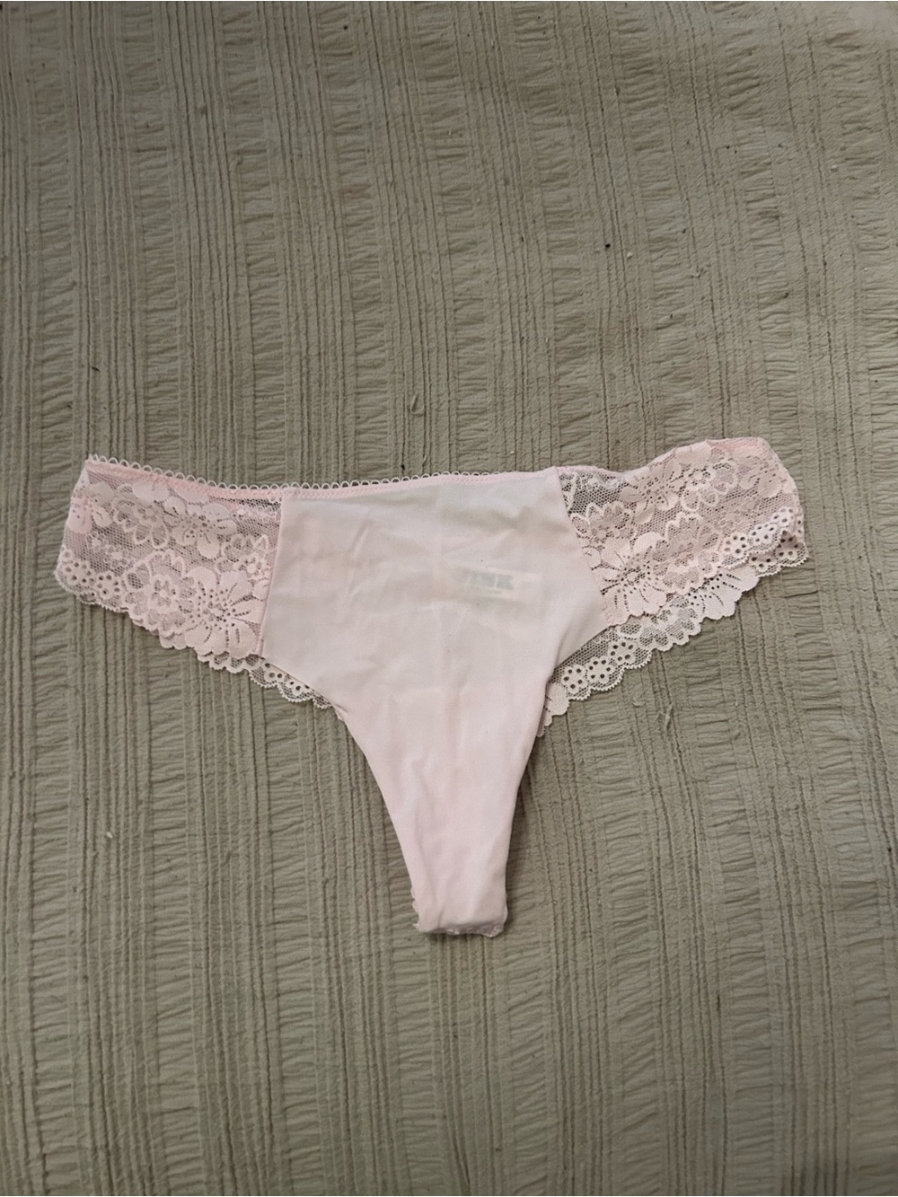 PINK Victoria's Secret Light Pink Lace-Trim Thong